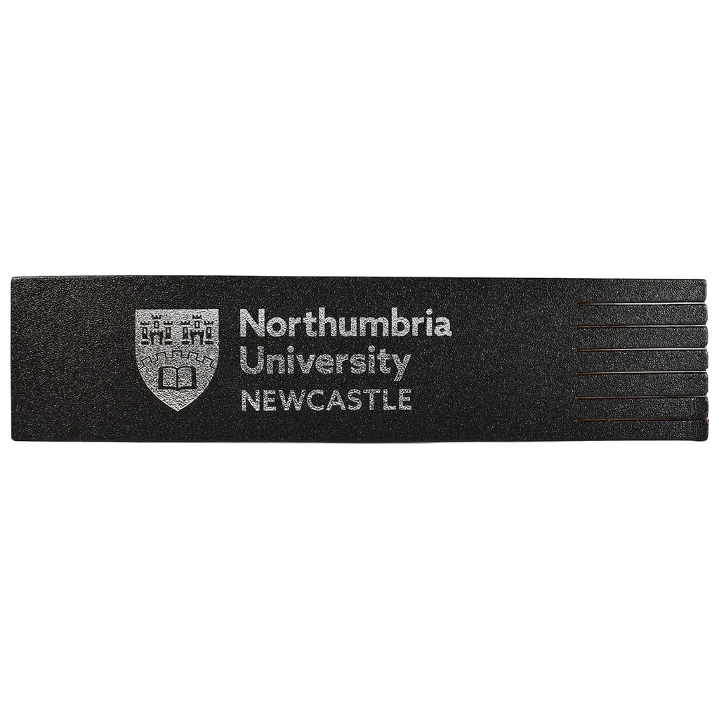 A black rectangular foam block with 'Northumbria University NEWCASTLE' and the university crest printed in white on the left side, shown against a plain white background.